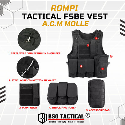 Rompi Outdoor FSBE Molle Outdoor Vest Body Protection with Pouch for Outdoor Gym Hyrox Fitness Olahraga Luar Ruangan Sport