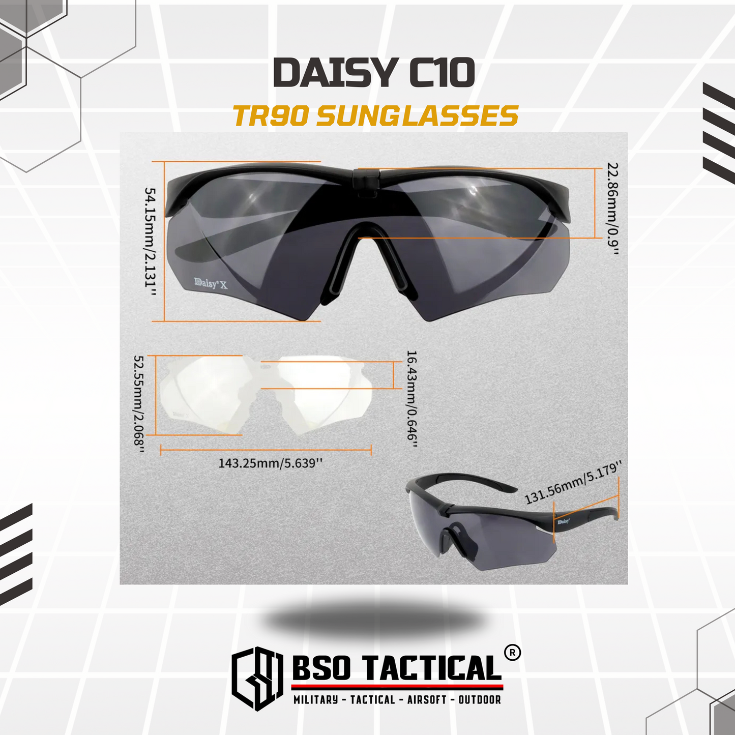 Kacamata Outdoor Daisy C10 Tactical Sun Glasses TR90 Frame 3 Lens