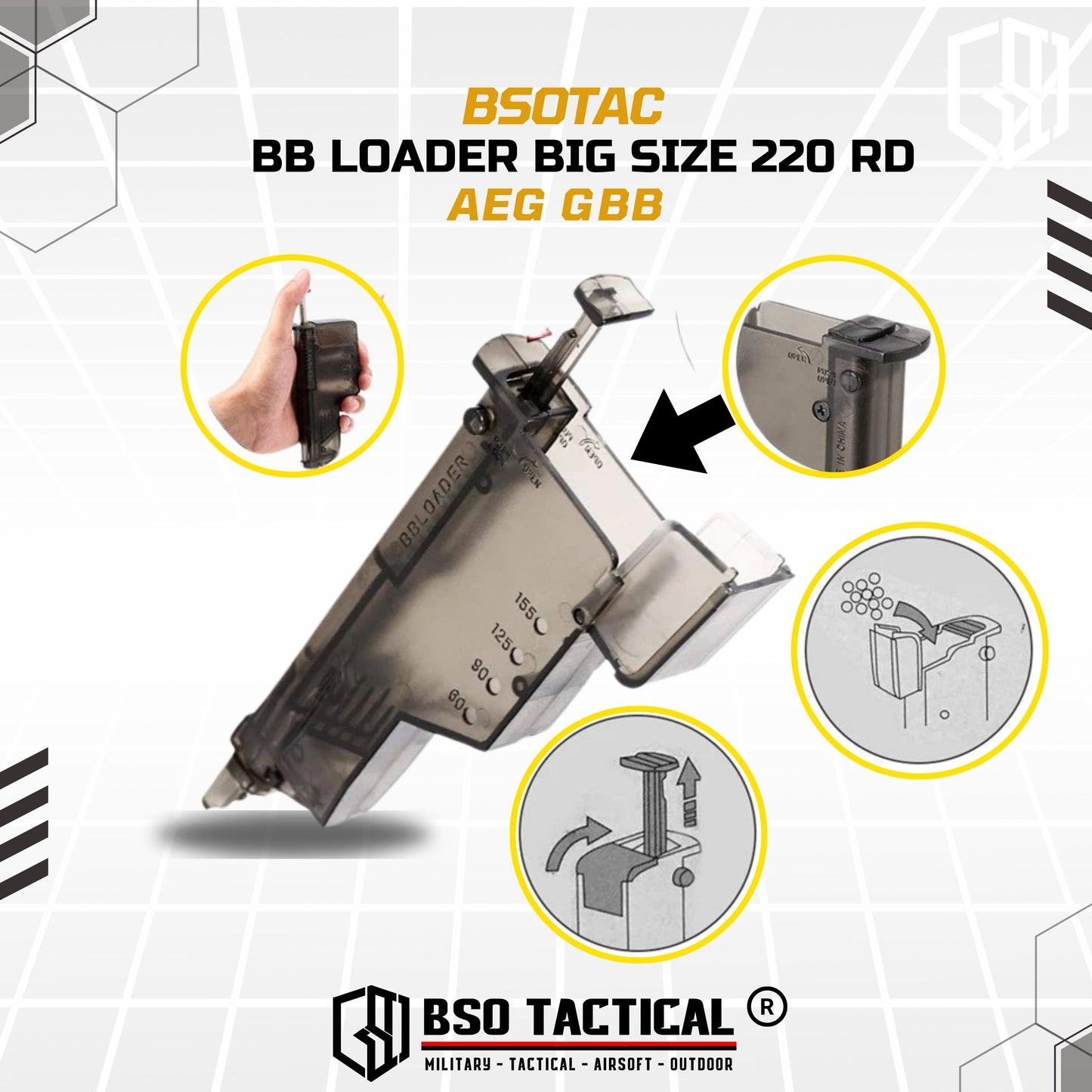 BB Loader Big Size 220 Rd BB 6mm Quick Reload Mag AEG GBB