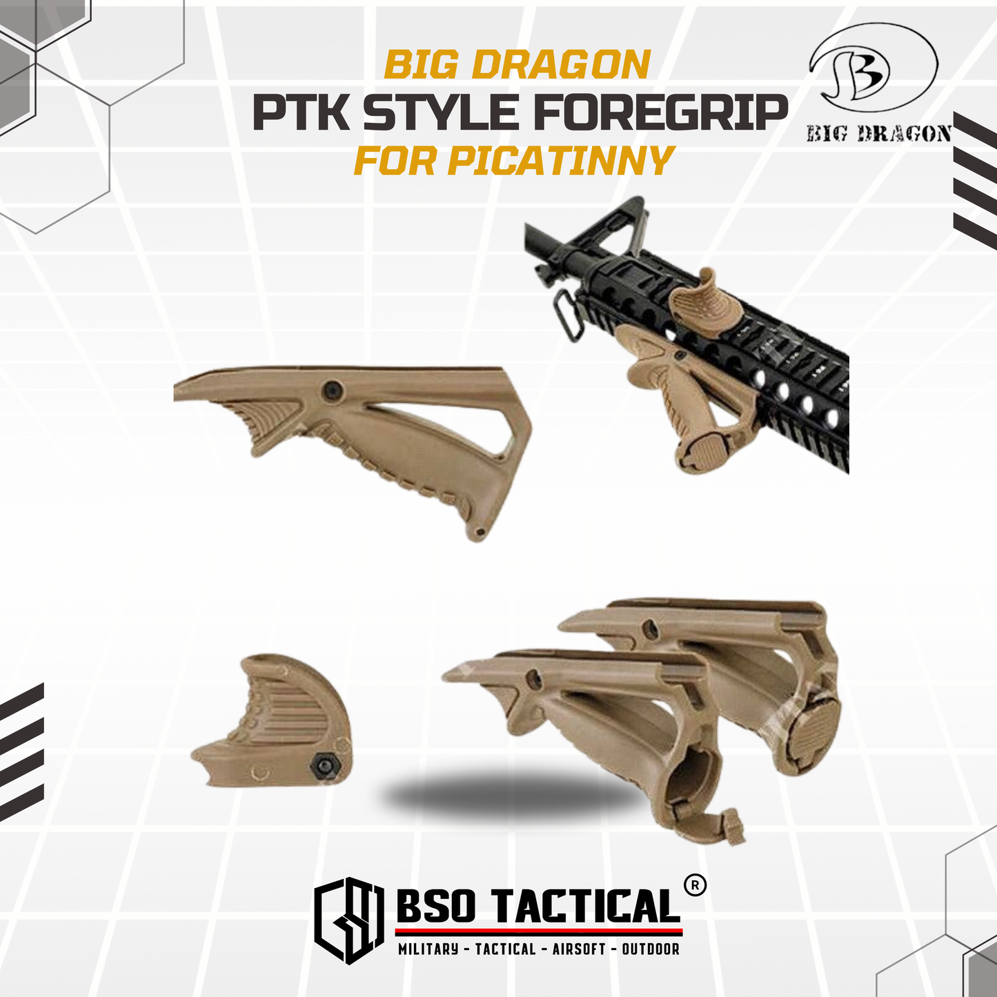 BD Tactical Airsoft Grip Big Dragon PTK Style Foregrip 20-22mm Picatinny