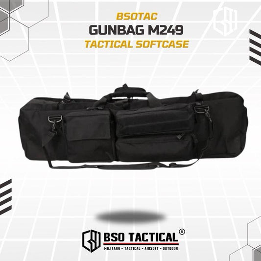 Tas Bag Long Case M249 Dinier 2 Slot Softcase Multifungsi Outdoor Tactical Gunbag dengan 3 Saku dan Tali Genggam Adjustable untuk Aktivitas Outdoor