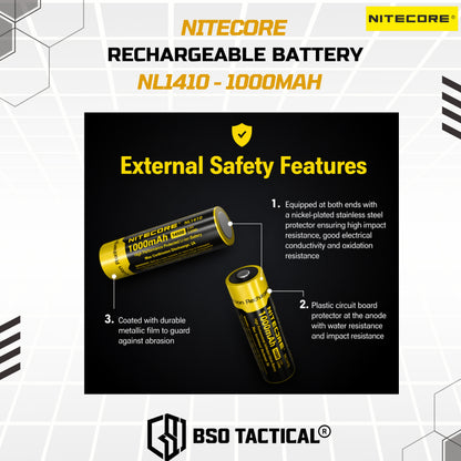 Nitecore Battery 14500 Rechargeable 1000mah Li Ion 3.7V ORIGINAL Batre Baterai