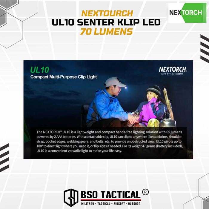 Senter Clip Nextorch UL10 Outdoor Flashlight LED Multifunction 70 Lm Baterai Lampu
