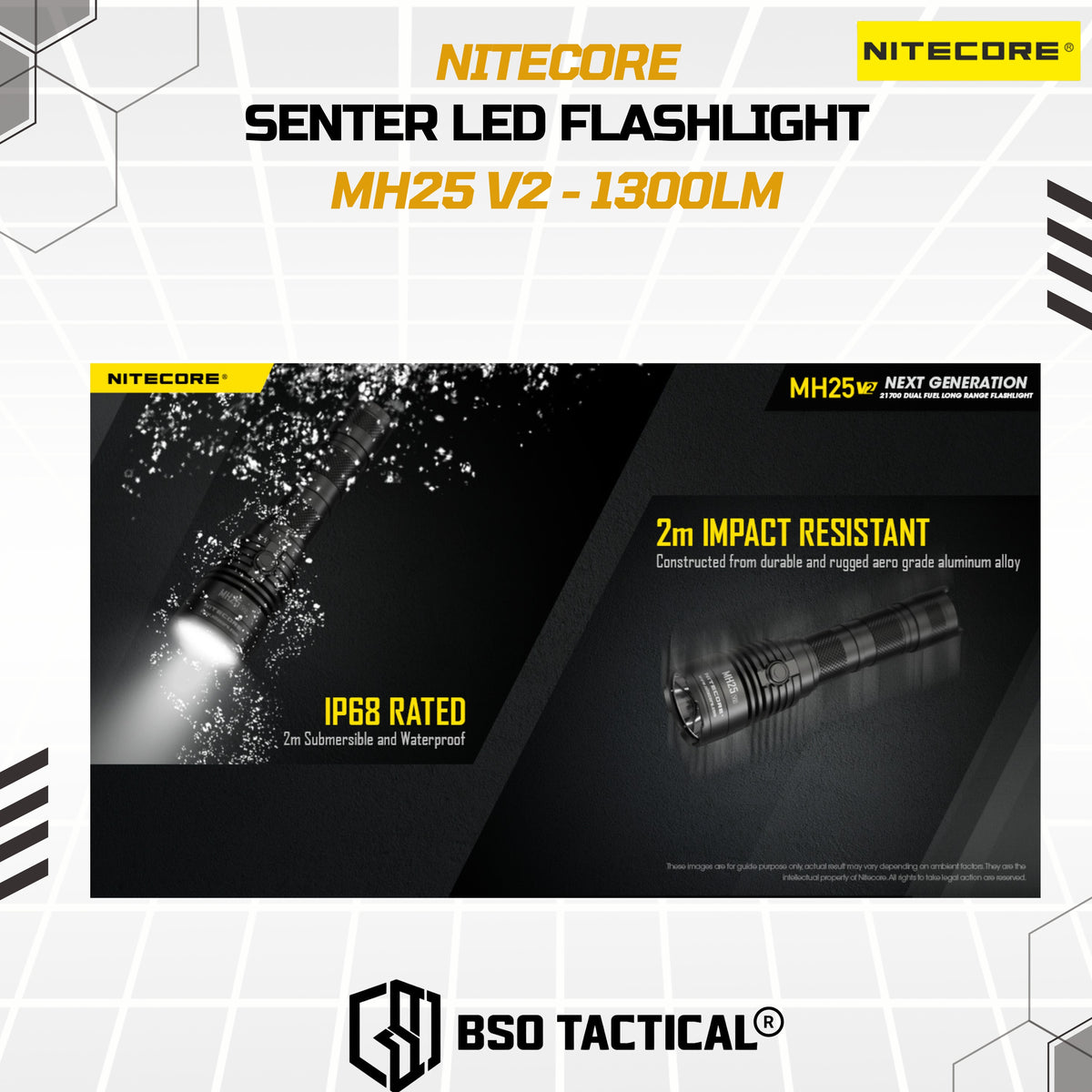 NITECORE Senter LED Flashlight Waterproof IP68 1300 Lumens - MH25 V2