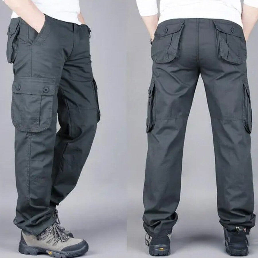 Celana Outdoor Cargo Long Tactical Pants Canvas 6 Pockets Casual Loose Pria Panjang Army