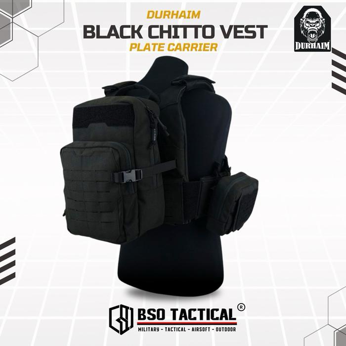 Durhaim Black Chitto Mark II Plate Carrier Tactical Vest Full Set Rompi Outdoor - ORIGINAL