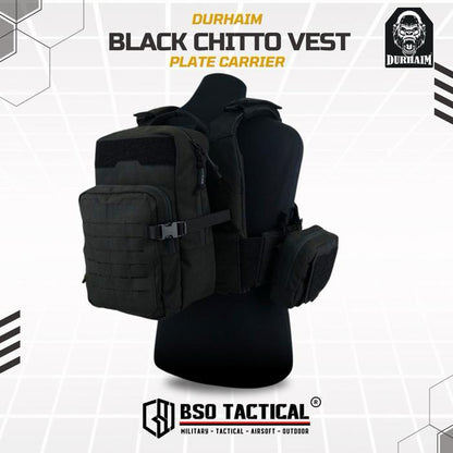 Durhaim Black Chitto Mark II Plate Carrier Tactical Vest Full Set Rompi Outdoor - ORIGINAL