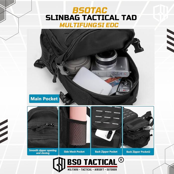 BSOTAC Tas Selempang Tactical Sling Bag EDC Casual Day Pack Laser Cut New Model dengan Kapasitas Besar dan Sistem MOLLE untuk Aktivitas Outdoor - Portable