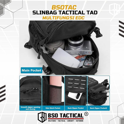 BSOTAC Tas Selempang Tactical Sling Bag EDC Casual Day Pack Laser Cut New Model dengan Kapasitas Besar dan Sistem MOLLE untuk Aktivitas Outdoor - Portable