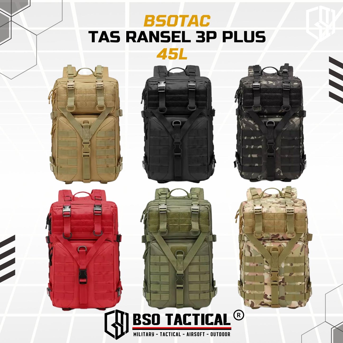 Tas Ransel Tactical 3P Plus Model Outdoor Hiking Backpack EDC Bag Multifungsi Gym Hyrox Fitness Travelling - TR925