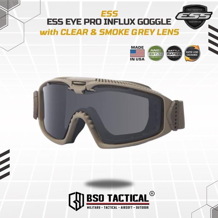 Kacamata Goggle Tactical ESS Eye Pro AVS INFLUX with Clear Smoke Grey Lens Outdoor Protection ORIGINAL