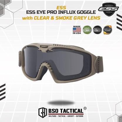 Kacamata Goggle Tactical ESS Eye Pro AVS INFLUX with Clear Smoke Grey Lens Outdoor Protection ORIGINAL