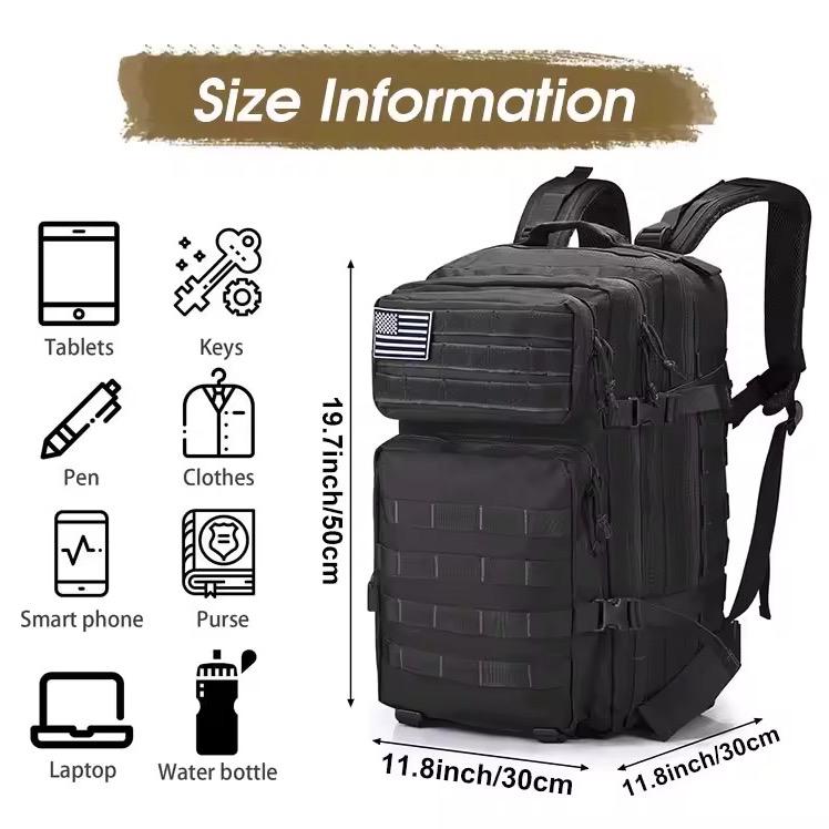 Tas Ransel Olahraga EDC 50L Backpack Outdoor Tactical Daily Bag Molle Multi Storage Gym Hyrox Camping Hiking 914