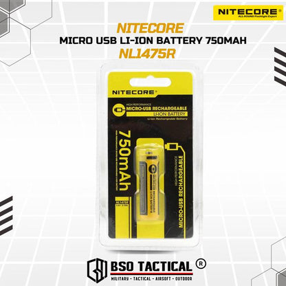Battery Nitecore 14500 750Mah Micro USB Rechargeable Batre Original
