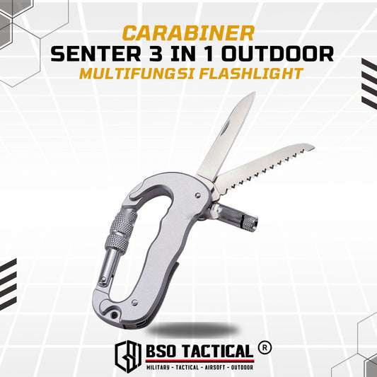 Carabiner Senter 3 in 1 Outdoor Multifungsi Flashlight EDC Gear Camping