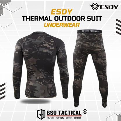 Baju Celana ESDY Tactical Outdoor Thermal Underwear Suit Compression Long John Kaos Pant Spandex Safety Handsock