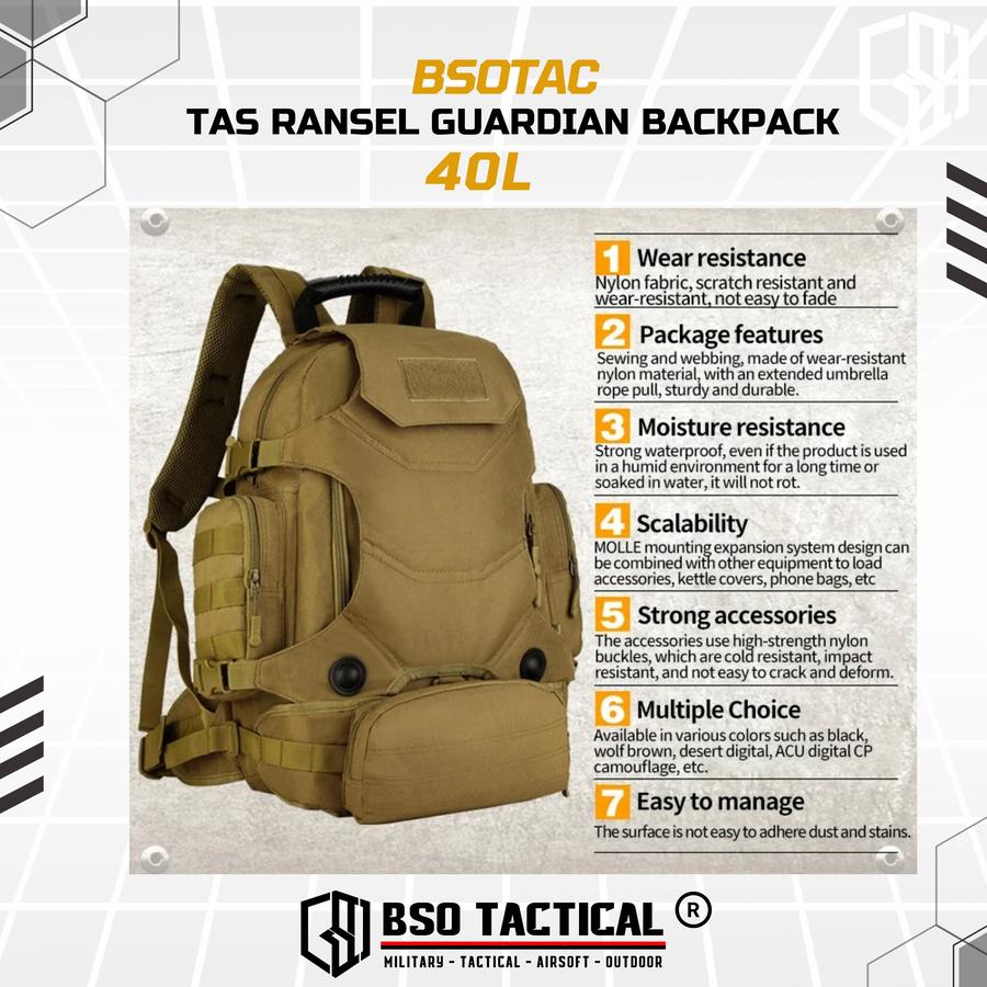 Tas Ransel Guardian Tactical Outdoor Multipurpose Backpack 40L Bag