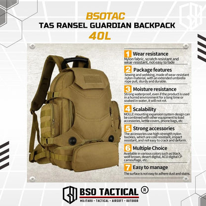 Tas Ransel Guardian Tactical Outdoor Multipurpose Backpack 40L Bag