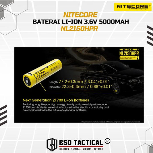 NITECORE Baterai Rechargeable 21700 Li-Ion 3.6V 5000mAh 1 PCS - NL2150HP