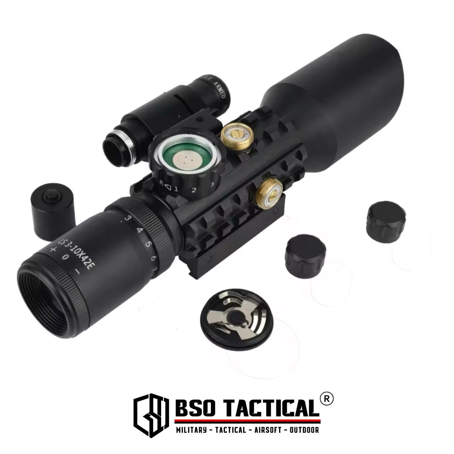 Eyebre M9 LS3-10x42E Optic Tactical Scope with Red Laser Sight Full Metal