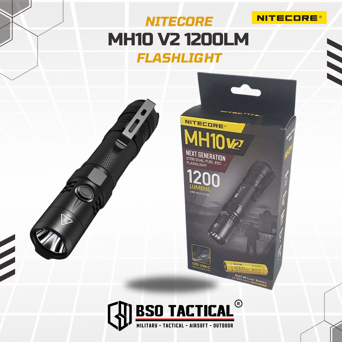 NITECORE MH10 V2 CREE L2 V6 LED 1200LM Tactical Flashlight - ORI
