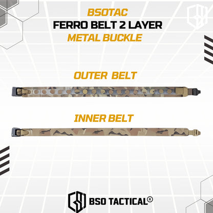 Ferro Style Bison Tactical Belt 2 Layer Quick Detach Metal Buckle IPSC Outdoor Multicam & Black 500D CORDURA Nylon Ringan dan Profil Rendah