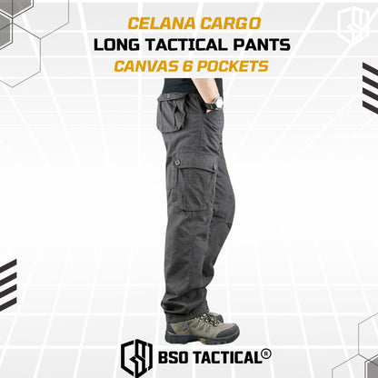 Celana Outdoor Cargo Long Tactical Pants Canvas 6 Pockets Casual Loose Pria Panjang Army
