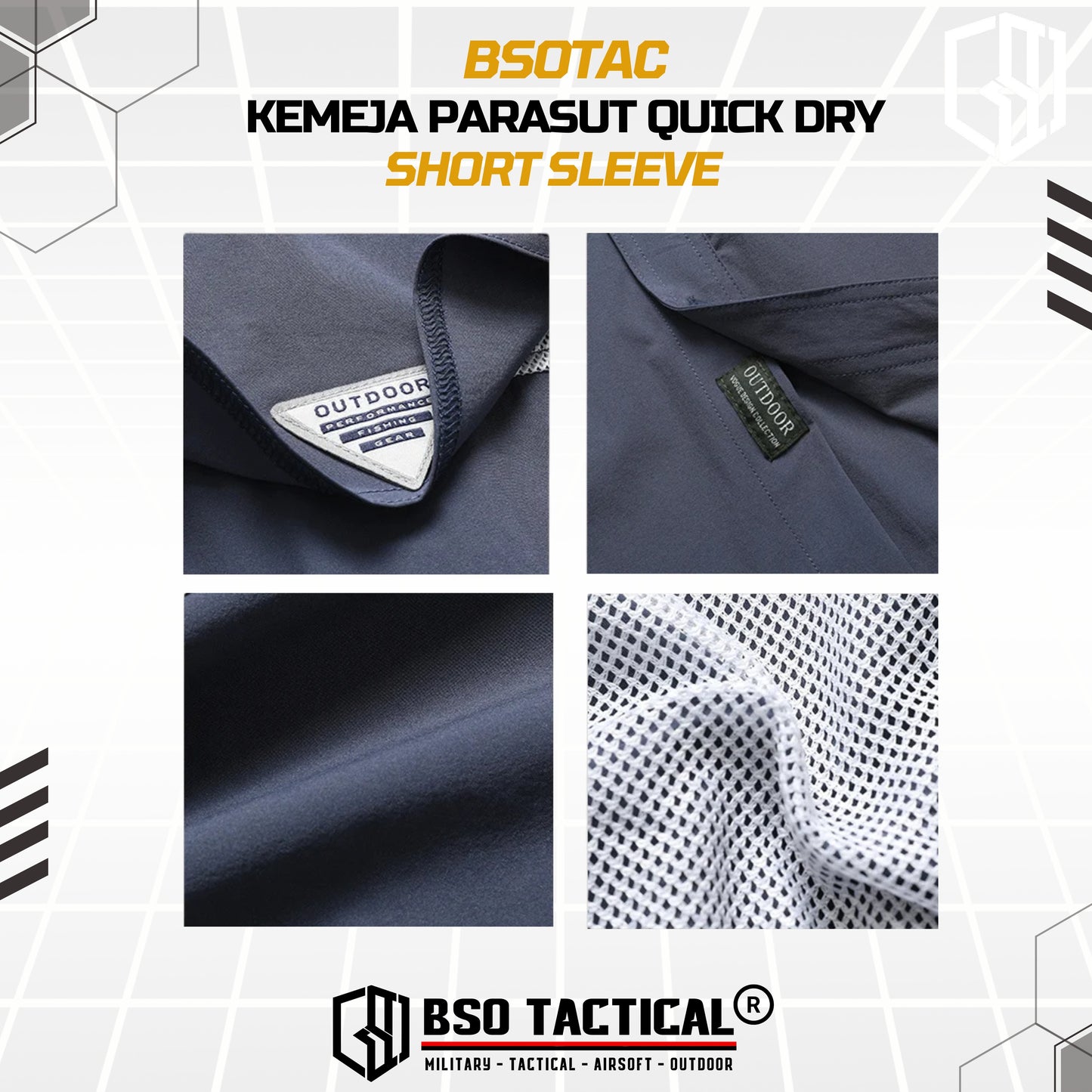 BSOTAC Kemeja Outdoor Lengan Pendek Tactical Short Sleeve Casual Shirt Summer Camping Hiking Quick Dry Baju Army Quick Dry