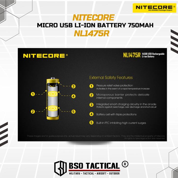 Battery Nitecore 14500 750Mah Micro USB Rechargeable Batre Original