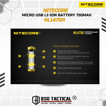 Battery Nitecore 14500 750Mah Micro USB Rechargeable Batre Original