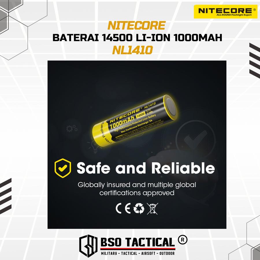 Nitecore Battery 14500 Rechargeable 1000mah Li Ion 3.7V ORIGINAL Batre Baterai