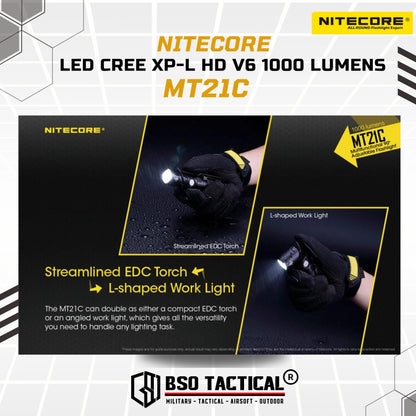 Nitecore MT21C Senter Tactical LED CREE XPL HD V6 1000 Lumens Flashlight - ORIGINAL
