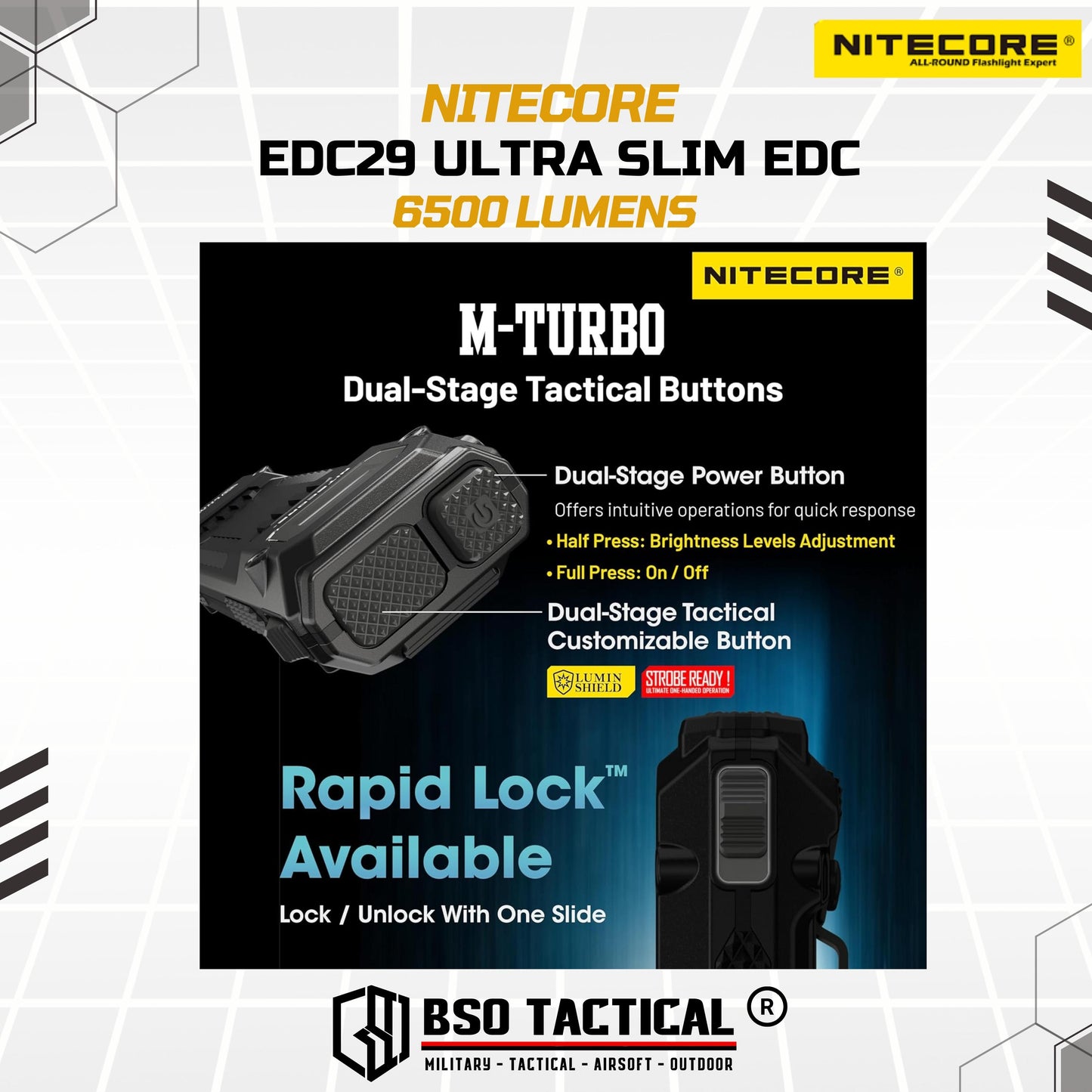 NITECORE Senter EDC29 LED Flashlight UHi 20 Max Lumin Shield 6500 Lumens Baterai USB - ORIGINAL