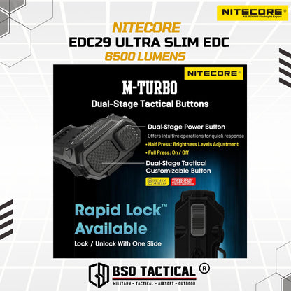 NITECORE Senter EDC29 LED Flashlight UHi 20 Max Lumin Shield 6500 Lumens Baterai USB - ORIGINAL