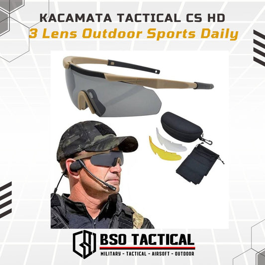 Kacamata Tactical CS HD 3 Lens Outdoor Sports Daily Casual Sun Glasses Sunglasses Eyewear
