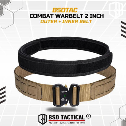 BSOTAC Ikat Pinggang Kopel Tactical Combat Belt 2 Inch Double Layer Laser Molle Hitam untuk Wargame dan Aktivitas Outdoor