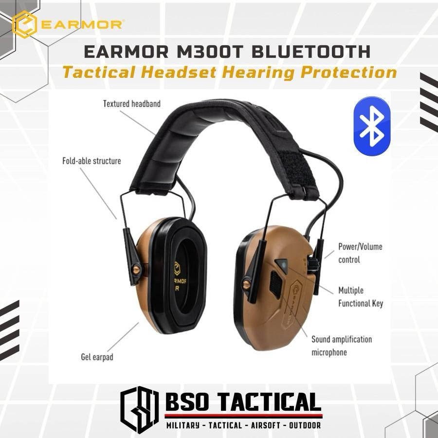 Earmor M300T Bluetooth Tactical Headset Hearing Protection Electronic Earmuff Headphones Earphone - ORI