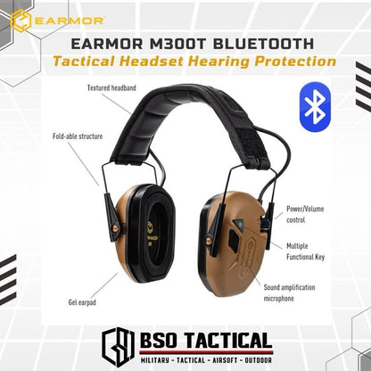 Earmor M300T Bluetooth Tactical Headset Hearing Protection Electronic Earmuff Headphones Earphone - ORI