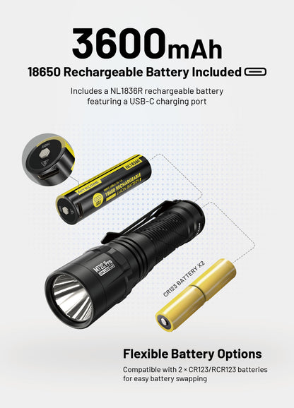 NITECORE MT2C PRO Senter LED Tactical Flashlight UHi 20 IP68 1800 Lumens Outdoor Flashlight Camping - ORIGINAL