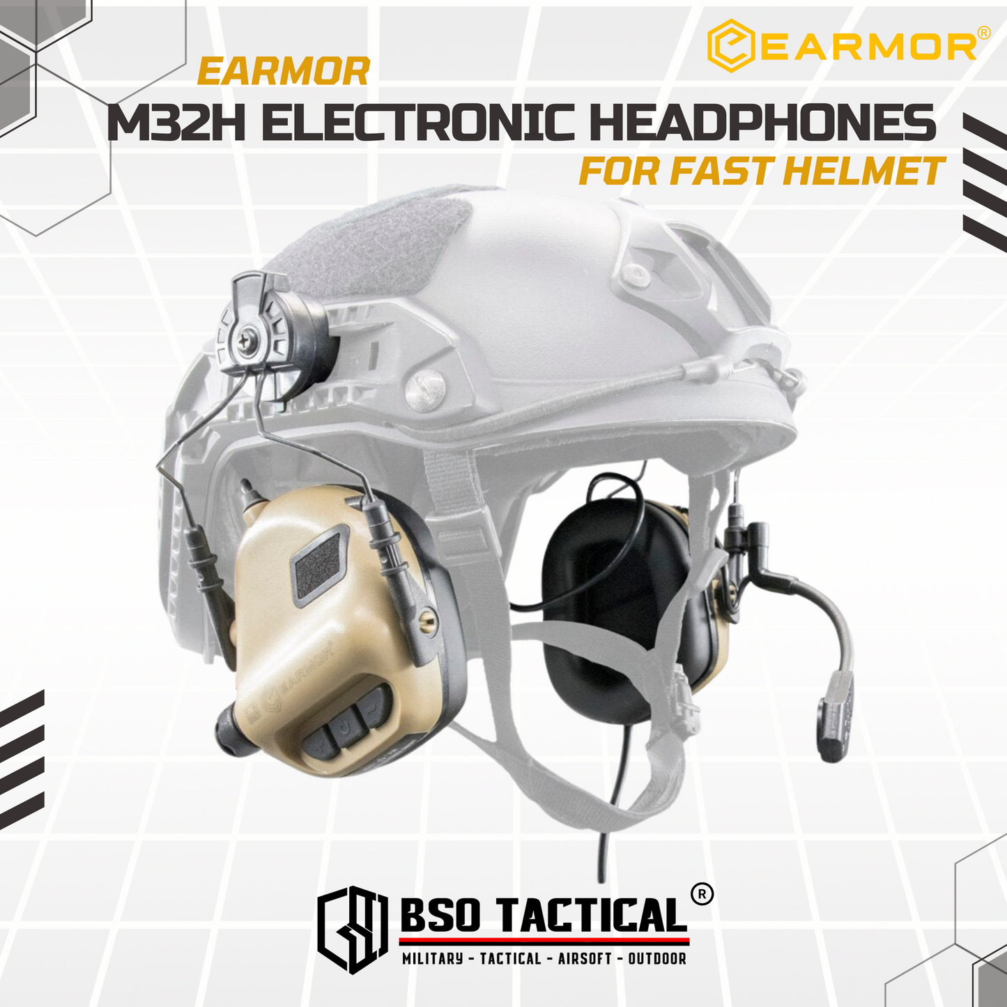 Earmor M32H Helmet-Mounted Tactical Headset ARC Rail