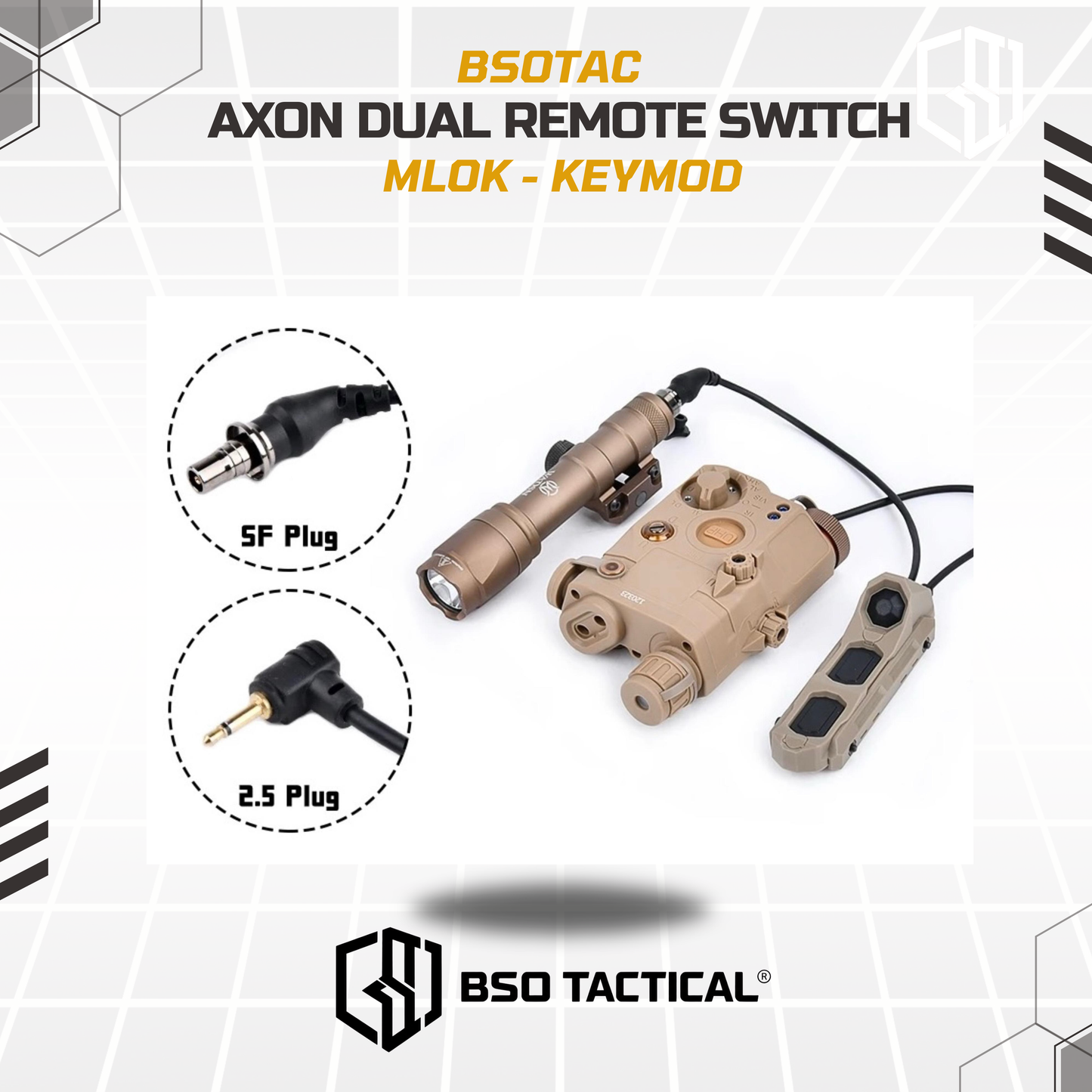 WADSN UN Tactical Axon Dual Remote Wire Control Pressure Switch for SF Flashlight 2.5 3.5 Crane Plug MLOK Keymod Picatinny