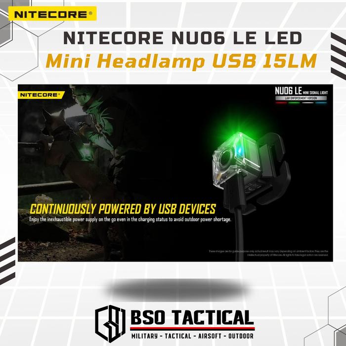Lampu Nitecore NU06 LE LED Mini Headlamp USB 15LM Tactical Signal Lamp
