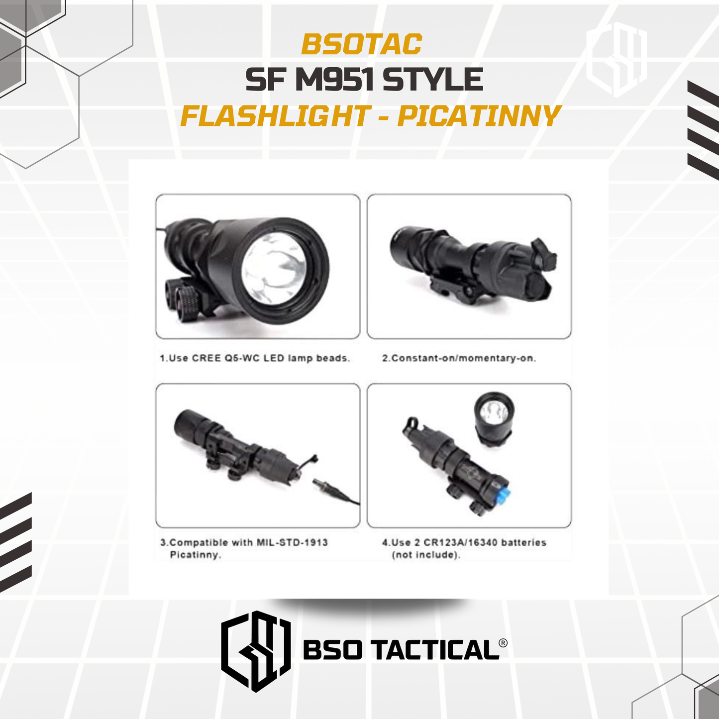 Senter Tactical Flashlight SF M951 400LM Marking Full Metal Picatinny