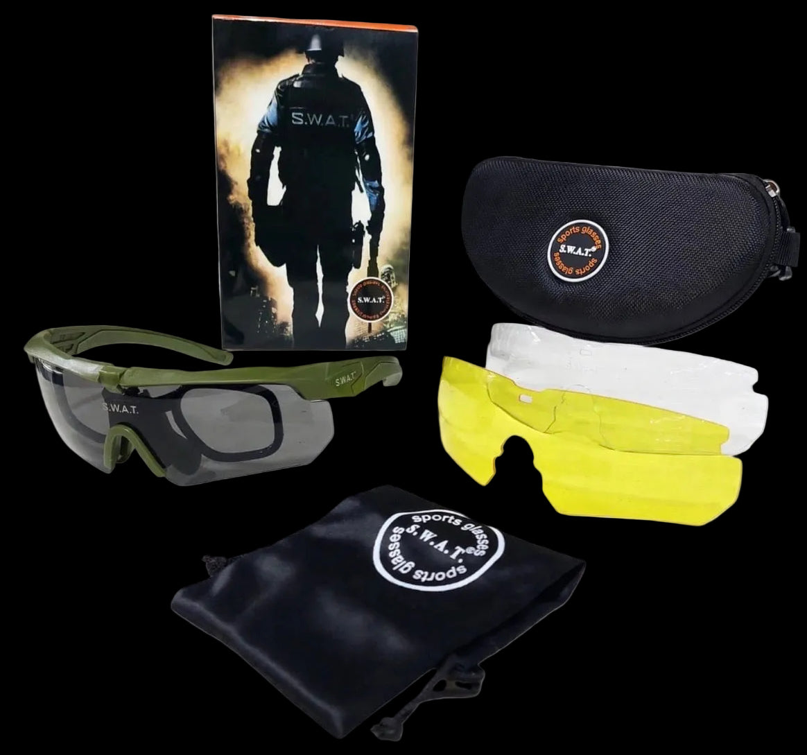 Kacamata SWAT Tactical Eyewear Kit Set 3 Lens Outdoor Mat Black UV 400