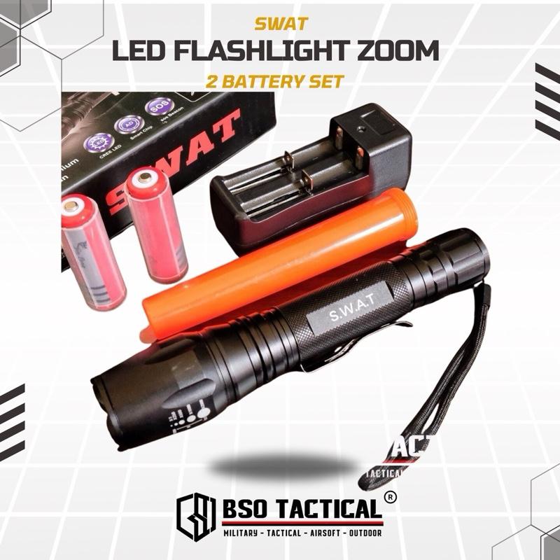 Senter Outdoor LED Flashlight Zoom 2 Rechargeable Battery Set