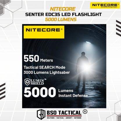 NITECORE Senter EDC35 LED Tactical EDC Flashlight UHi 40 IP68 5000 Lumens Outdoor Flashlight