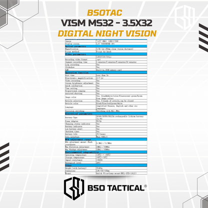 VISM MS32 Pro Version Digital Night Vision 3.5x32 HD Large Vision Picatinny Mount QD