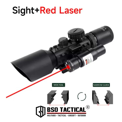 Eyebre M9 LS3-10x42E Optic Tactical Scope with Red Laser Sight Full Metal