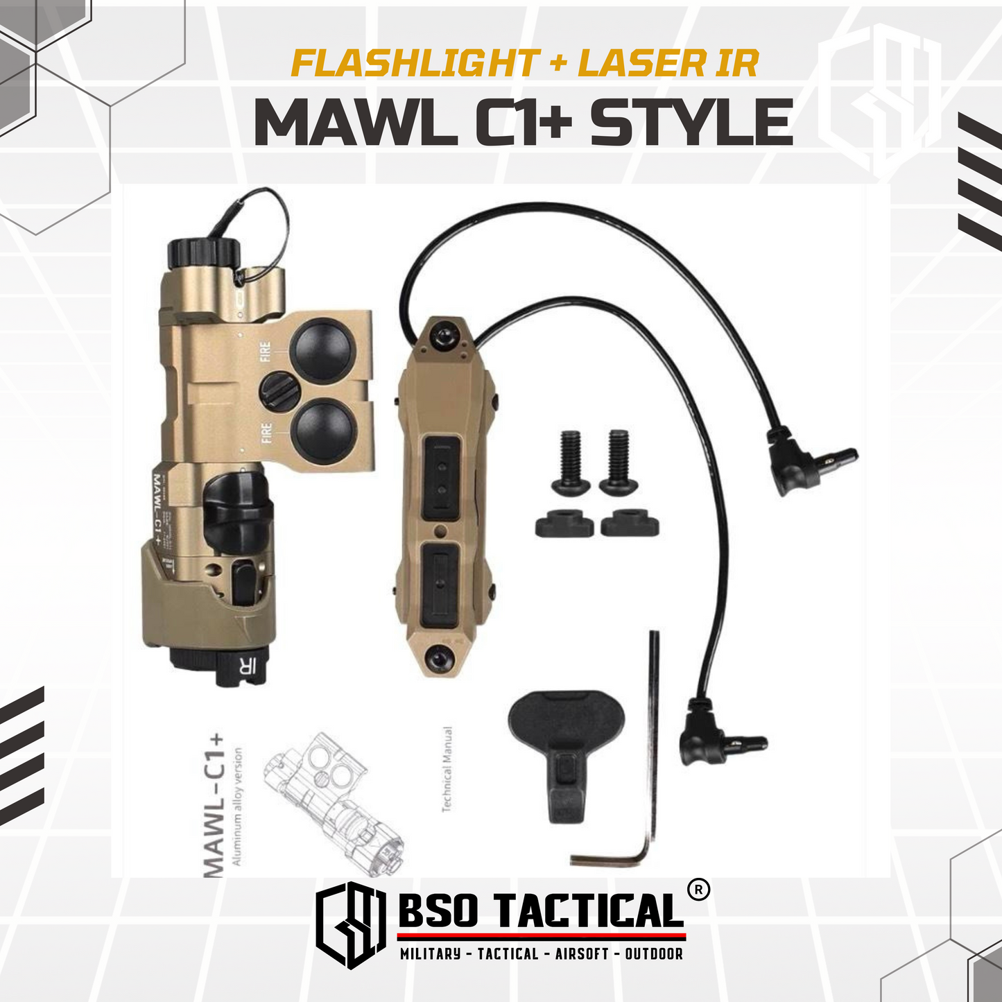 Senter Tactical MAWL-C1+ Flashlight Laser Illuminator IR LED Picatinny - METAL CNC