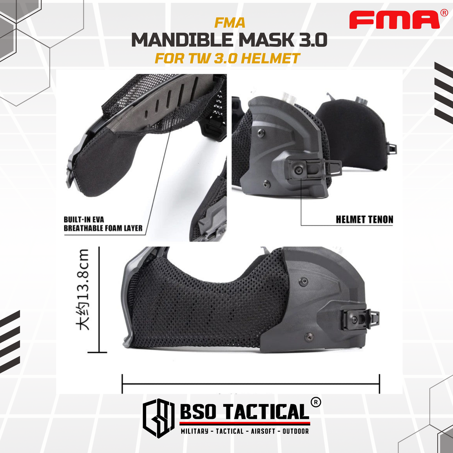 FMA Tactical Mandible EX Mask 2.0 3.0 Ear Face Protection for TW EX Helmet